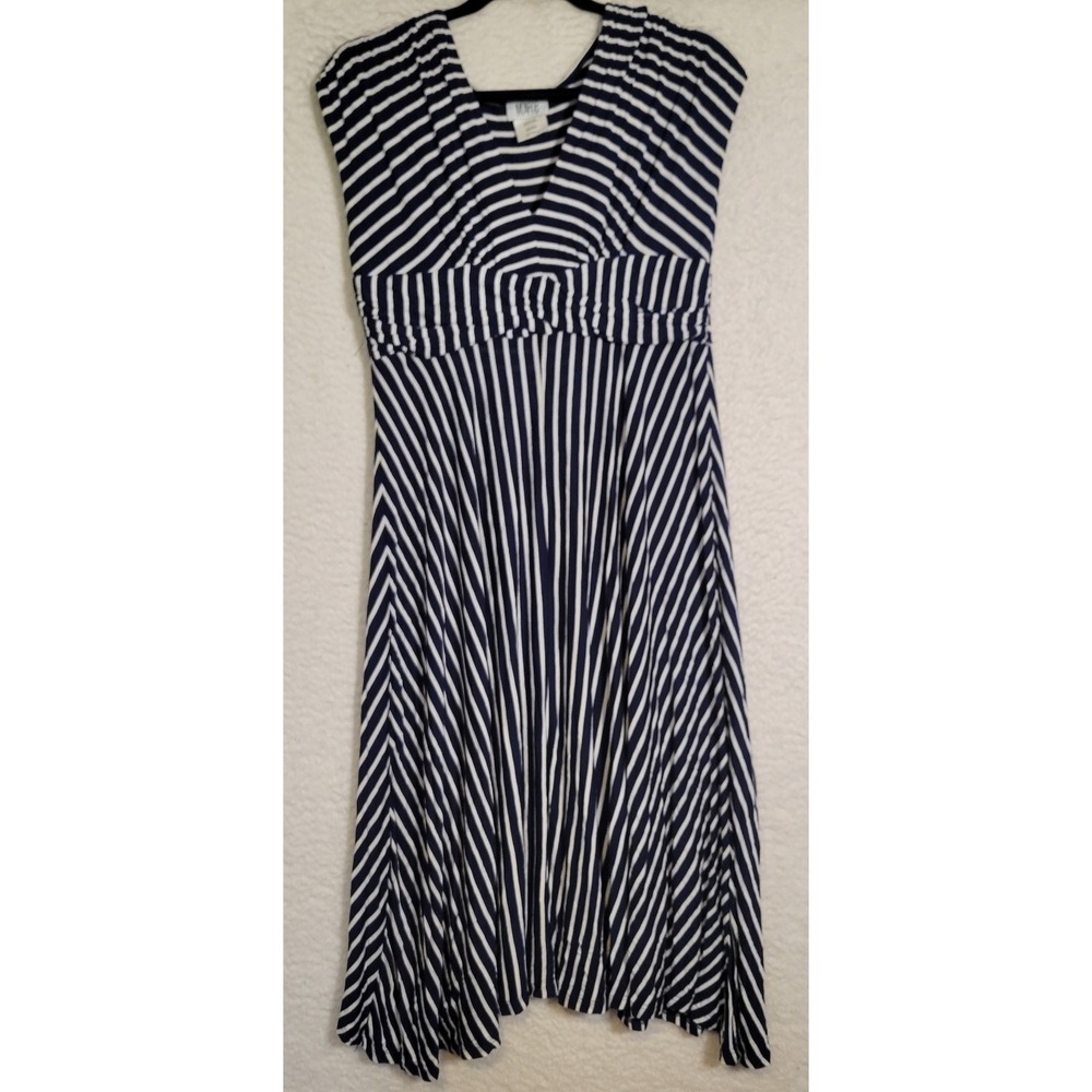 Monroe and Main Womens Sleeveless Dress Size M Stripes Navy Blue White Maxi 1704
